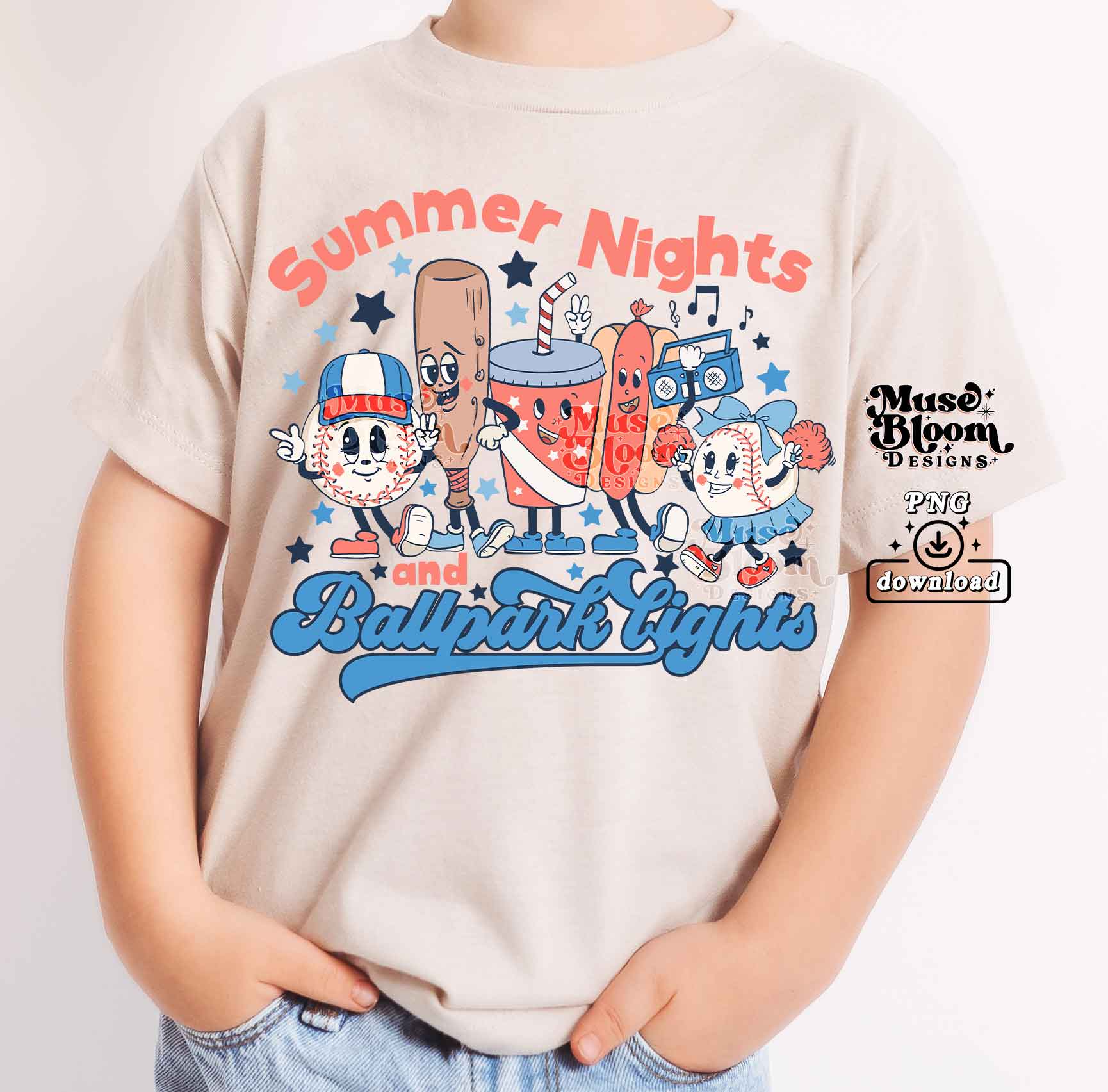 Summer nights ballpark lights png, Sublimation designs downloads