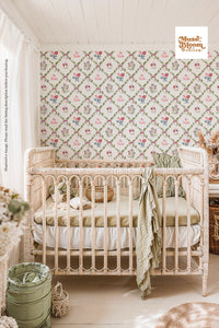 Shamrock Cottage Floral Print Seamless - Pink Lattice