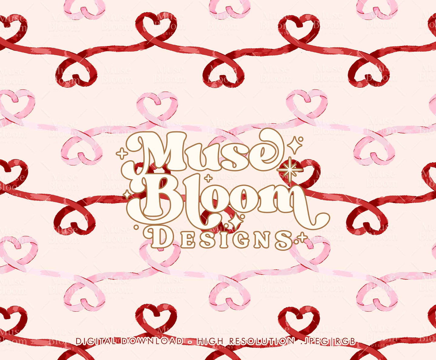 Valentine's Watercolor Hearts Ribbons Seamless Print - Josephine