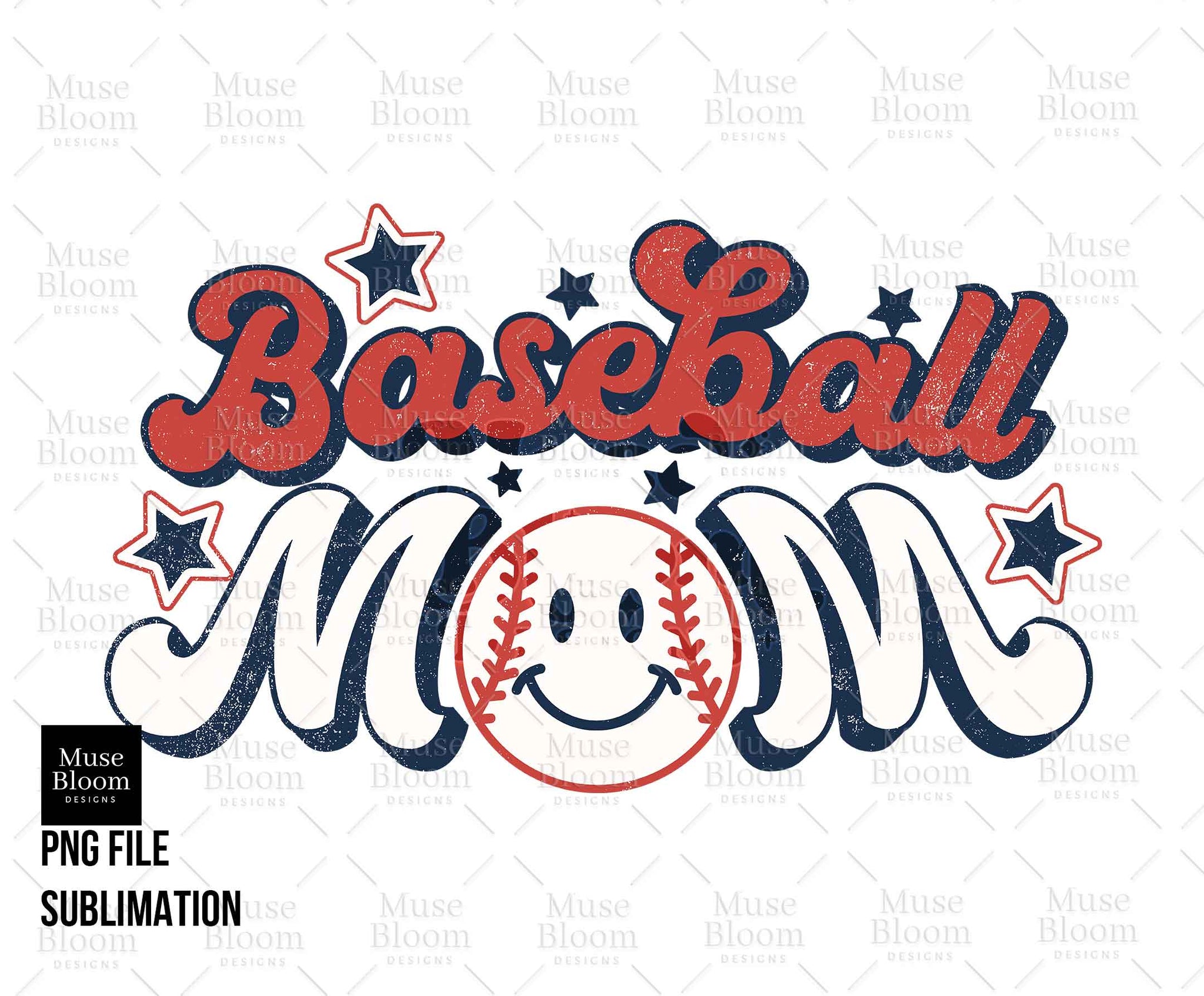 Baseball Mom PNG Retro Shirt Design for Sublimation