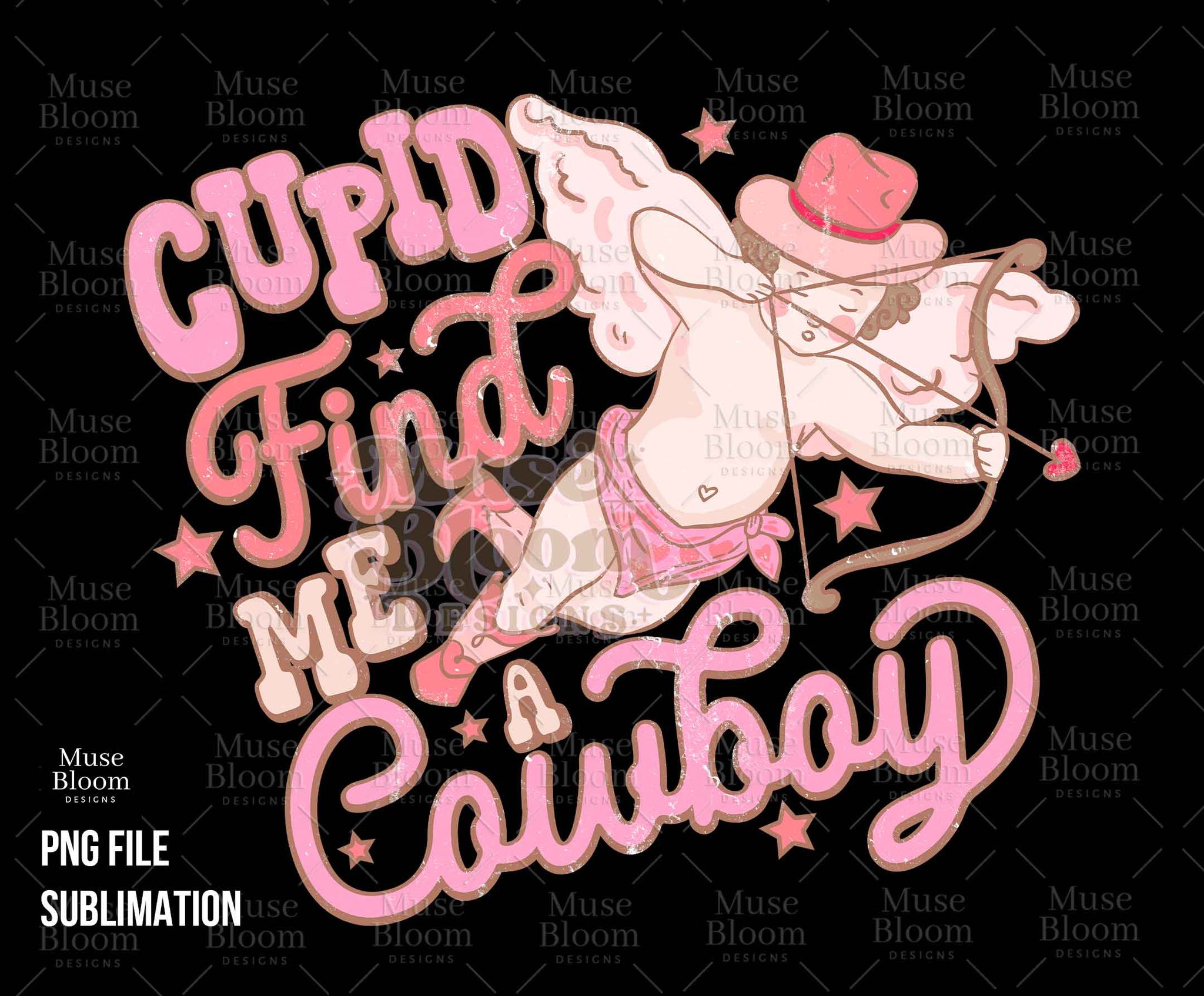 Cupid Find Me a Cowboy Sublimation and DTF Iron on Transfers